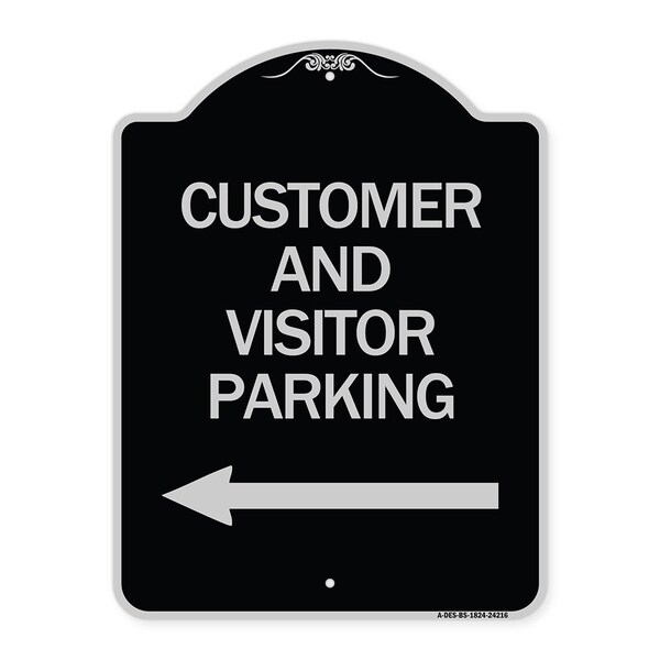 Customer and Visitor Parking W/ Left Arrow Heavy-Gauge Aluminum Sign, 24" x 18", BS-1824-24216
